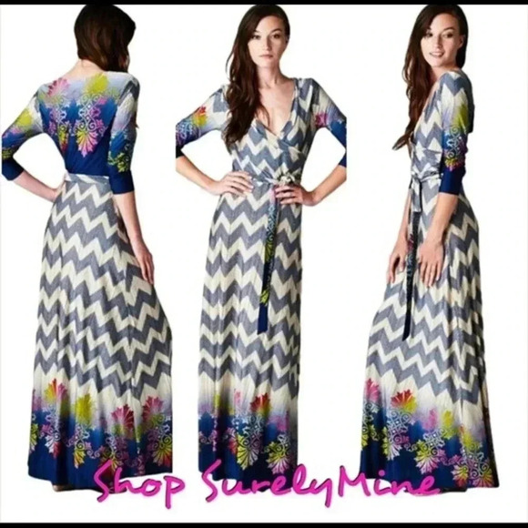 Surelymine Dresses & Skirts - Chevron faux wrap maxi dress